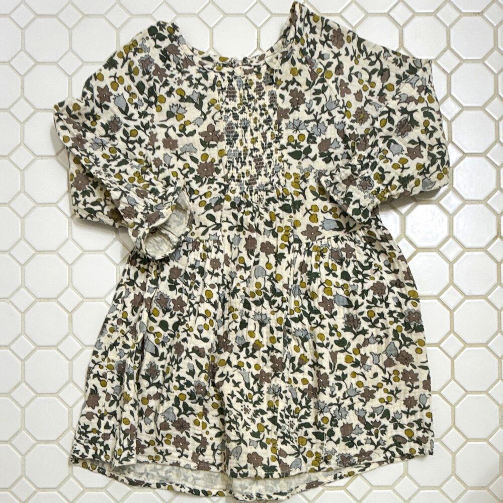 RyLee + Cru Girls Floral Smocked Woven Puff Long Sleeve Fit & Flare 4T